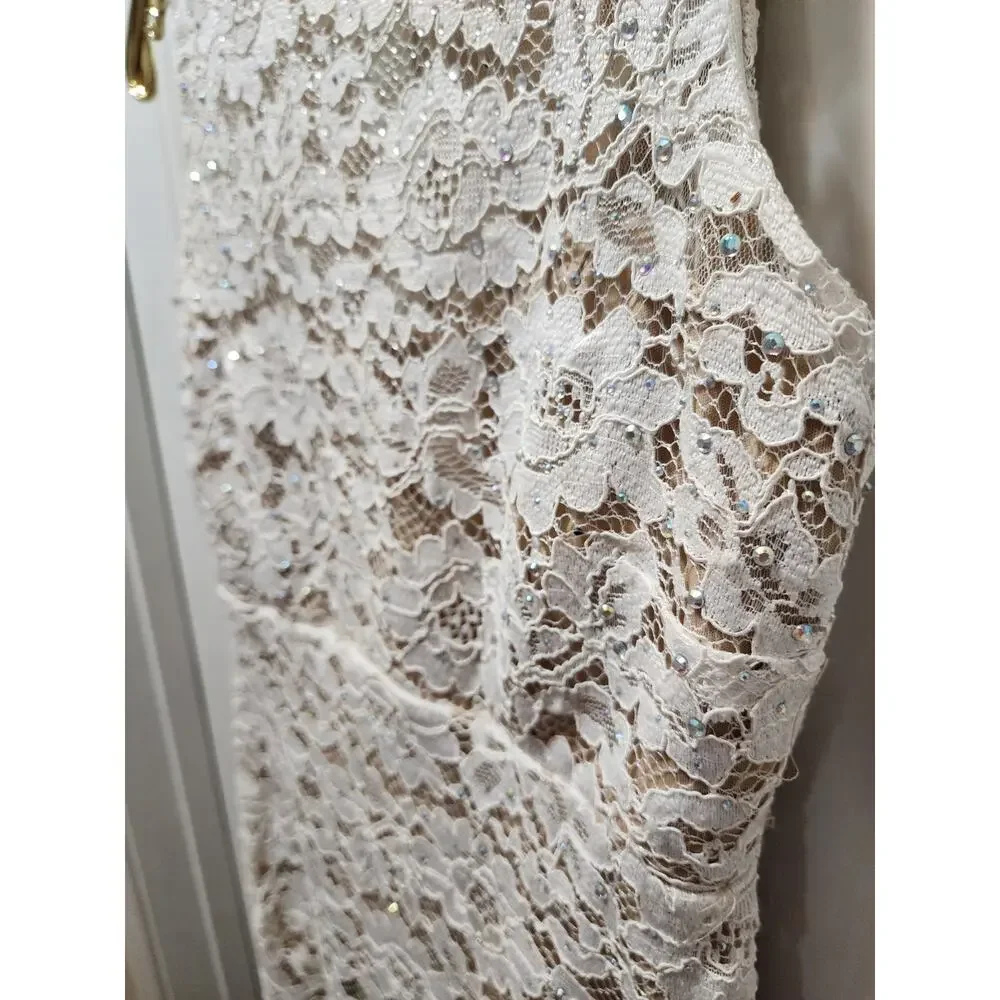 Crystal Doll Juniors 7 White Floral Lace Embellished Semi-Formal Cocktail Dress - Picture 3 of 9